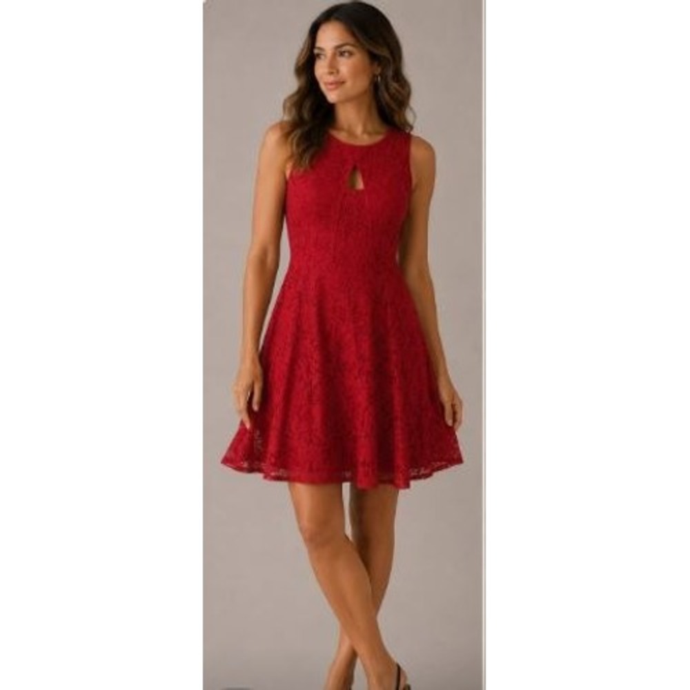 Red Lace Fit Flare Dress Sz 18 Romantic Coquette Holiday Evening Wedding Classy